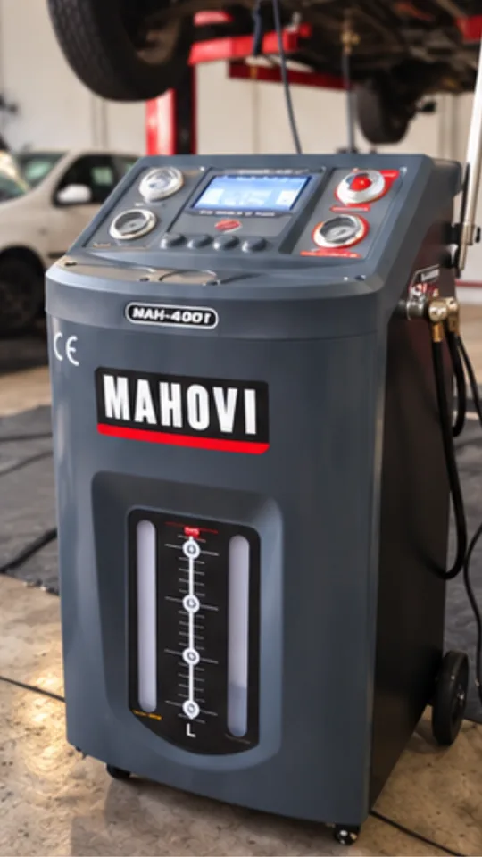 Máquina Mahovi MAH-4001 de troca de fluido de câmbio automático, com painel, manômetros, tubos de nível e mangueiras